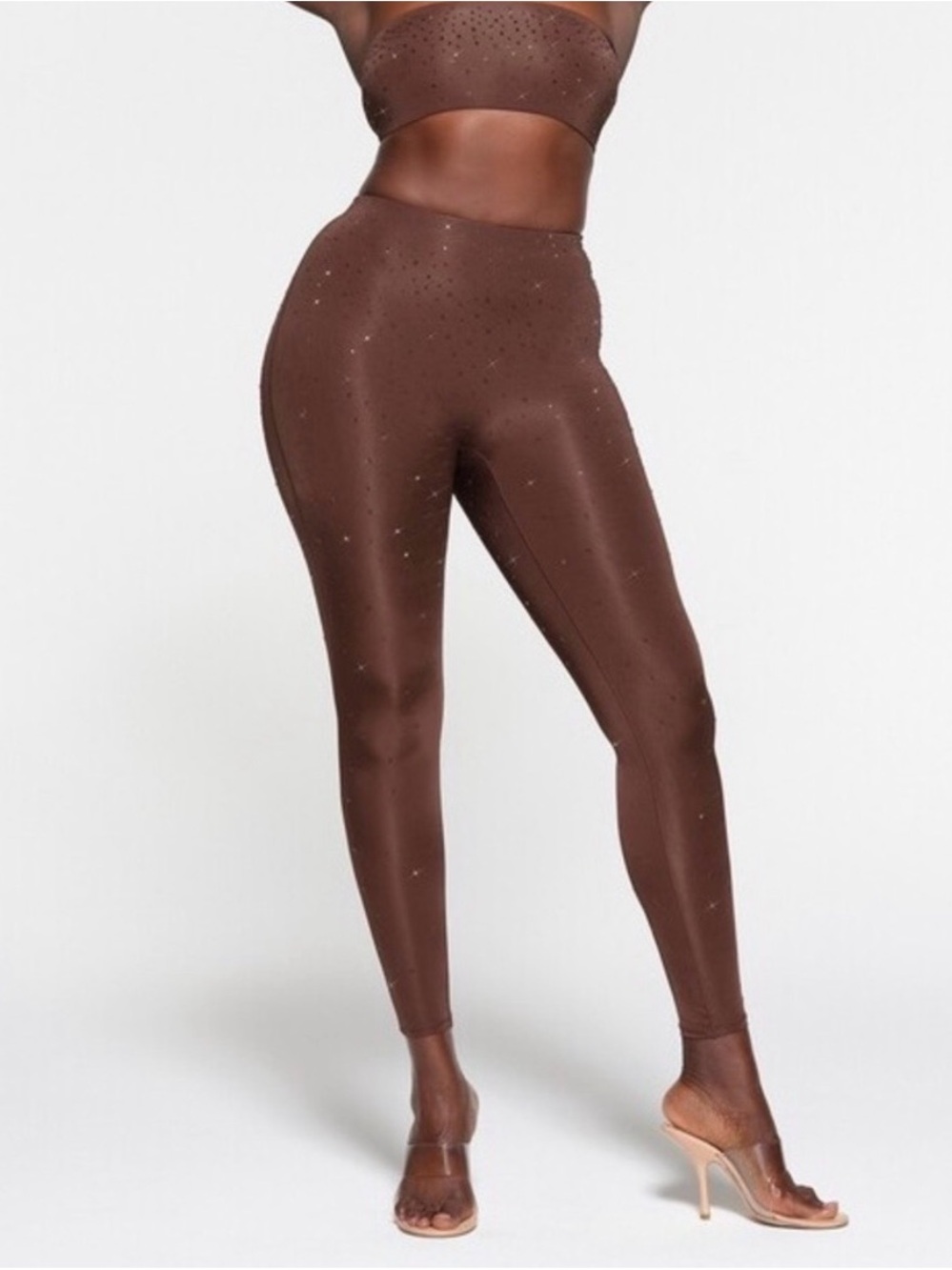 Skims Swarovski Crystal Jelly Sheer Cocoa Brown Leggings Size 2X XXL